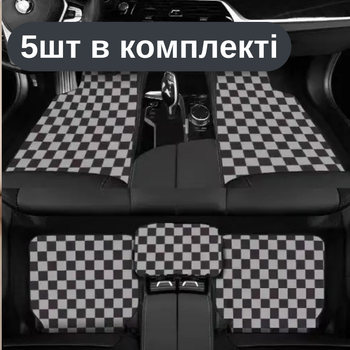 Комплект автомобільних килимків шахматного дизайну (5шт) — універсальні, зносостійкі, м’які та стильні чорно-сірий KT8001402