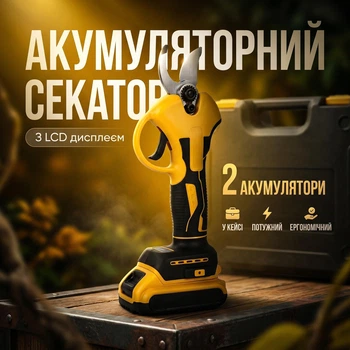 Аккумуляторный секатор с LCD дисплеем желтый, электрический садовый секатор для обрезки веток, профессиональные аккумуляторные ножницы для сада