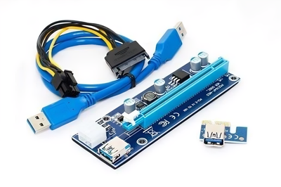 Райзер адаптер версія 006с з живленням 6 Pin перехідником із SATA 15pin 6 Pin для підключення додаткових відеокарт 60 см (483344-Prob) Синій