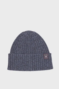 Чоловіча синя вовняна шапка WOOL BLEND MOULINE BEANIE Gant OS 9910045