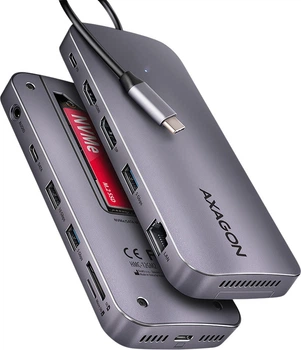 Hub USB Axagon USB-C 10Gbps GEN2COMBO 12-in-1 PD 100W Grey (HMC-12GM2)