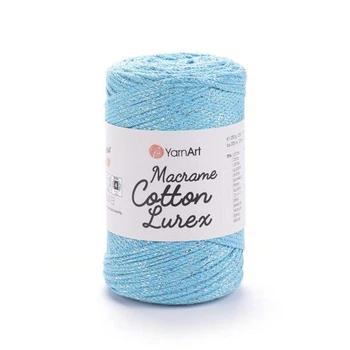 Шнур плетений з люрексом YarnArt macrame cotton Lurex 2мм м'ятний люрекс срібло №738