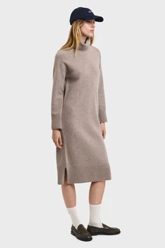 Жіноча бежева вовняна сукня HERRINGBONE DETAIL ROLLNECK DRESS Gant S 4502078