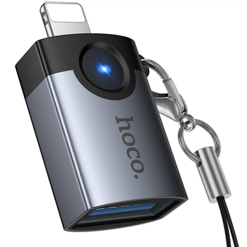Переходник HOCO UA46 Lightning Male to USB Female USB2.0 (Metal gray) (250914)