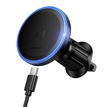 Автодержатель с Беспроводное зарядное устройство Borofone BH224 Flash 15W (air outlet) (Black) (251417)