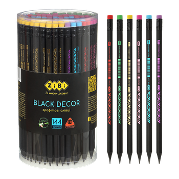 Олівець графітовий HB, BLACK DECOR, пластиковий, триграний, з гумкою ZB.2321