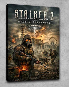 Картина Сталкер з протигазом зброєю та аномалією - Stalker 2 - 40х60 см