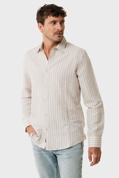 Чоловіча бежева лляна сорочка у смужку AIDEN Basic linen shirt striped Mexx M MF007200351M
