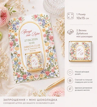 Свадебное приглашение с дубайской шоколадкой "Нежные цветы". Премиум приглашение с подарком
