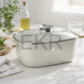 Кастрюля Edenberg EB-3959 5.5 л квадратна з кришкою та мармуровим покриттям