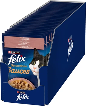 Упаковка влажного корма для котов Purina Felix Sensations Sauces с лососем в соусе со вкусом креветок 26 шт по 85 г (7613039836033)