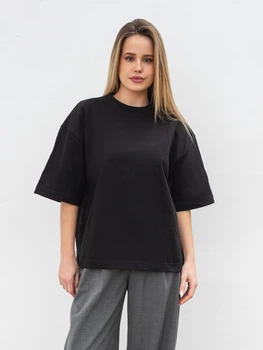 Футболка из плотного 100% хлопка «Бейсик» ROMASHKA Черный, One size Petite, 18918