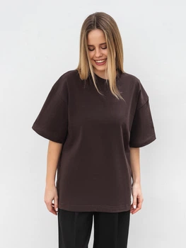 Футболка из плотного 100% хлопка «Бейсик» ROMASHKA Коричневый, One size Tall, 18921