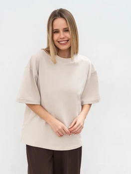Футболка из плотного 100% хлопка «Бейсик» ROMASHKA Бежевый, One size Petite, 18924