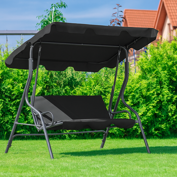 Садовые качели LEOBRO Relax Grey на 3 человека с подушками — металлические качели для сада, террасы и балкона LB-SW3-C1-BLK