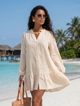 Женская пляжная туника-рубашка Ocean из батиста молочная (айвори) 42-44 (S/M)