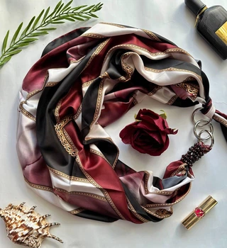 Шовкова хустка My Scarf "Королівський бордо" 90 на 90 см з каменем гранат
