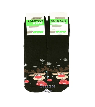 Чорні чоловічі новорічні махрові шкарпетки з оленем Master Step 0535 41-43