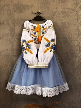 Вишитий комплект для дівчинки Trend Волошки 140 Білий, блакитний (KOMPLVOLKOBL)
