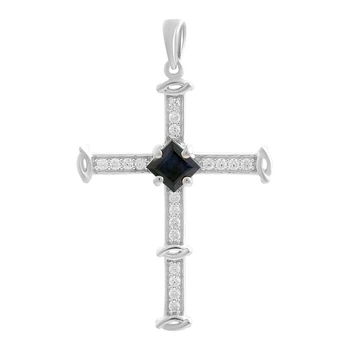 Серебряный крестик с сапфиром 1.334ct, фианитами (2206668)