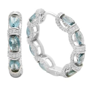 Серебряные серьги с топазом Лондон Блю 8.12ct, фианитами (2204640)