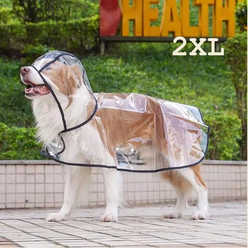 Прозрачный дождевик-накидка с капюшоном для собак, размер 2XL, с черным оботком