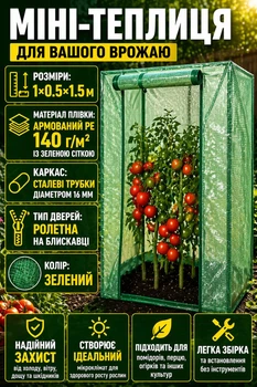 Вертикальная теплица для сада Garden Line TUN0396 1x0.5x1.5 м мини теплица для рассады овощей компактный парник для балкона дачи односкатная теплица укрывная для растений защита от холода ветра дождя переносная складная