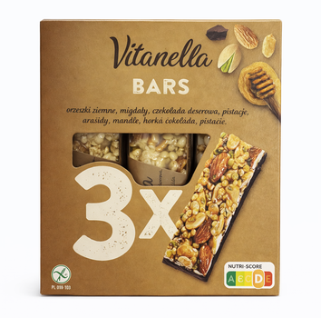 Батончики горіхові Vitanella Bars з медом та шоколадом (3 шт.) 105 г