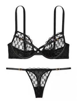 Комплект Very Sexy VS Logo Embroidery Unlined Low-Cut Demi Bra Чорний 80D-L