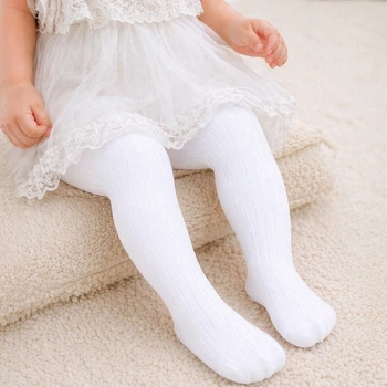 Колготки детские белые хлопковые в рубчик однотонные, 9–18 мес, 74–80 см