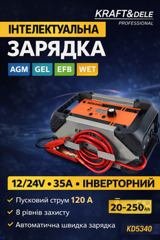 Пуско-зарядное устройство KRAFT&DELE KD5340 12/24V, 35A, интеллектуальное, инверторное