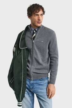 Чоловічий сірий кардиган CASUAL COTTON ZIP Gant S 8030164
