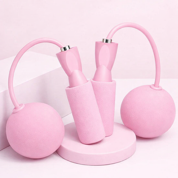 Беспроводная скакалка с тяжелыми мячами для тренировок LHU pink