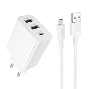 Мережевий зарядний пристрій BOROFONE BA105A Stellar three-port charger set (Micro) (EU) White (6941991125294)