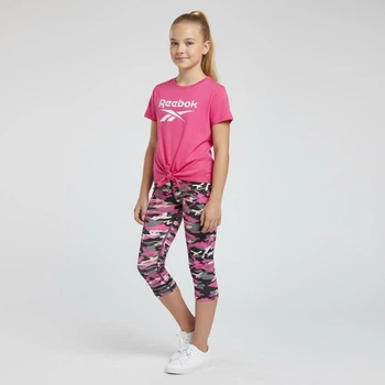 Костюм Reebok спортивний комплект футболка + капрі дитячий підлітковий на дівчинку 164 см (13-14 років) рожевий