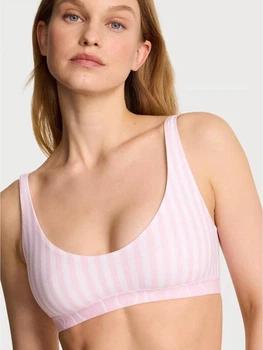 Бюстгальтер бралет Victoria's Secret Cotton Exploded Logo Unlined Plugne Bralette Рожевий (в смужку) XS