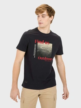 Футболка бавовняна довга чоловіча Camel Active T-Shirt 1/2 409700-5T17-48 3XL Темно-синя з принтом (4064478973842)