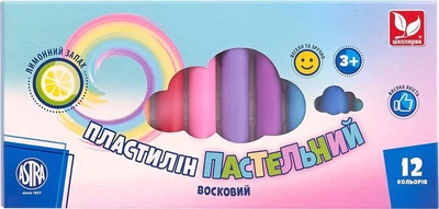 Пластилін круглий восковий пастельні кольори із запахом лимона 12 кольорів школярик (292887)