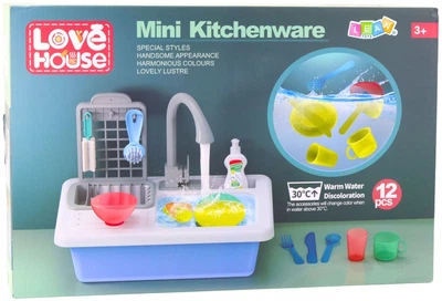 Zlewozmywak LeanToys Love House z obiegiem wody z akcesoriami 12 elementów 745882 (5905991083146)
