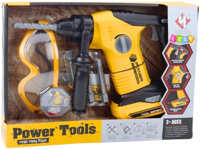Młotowiertarka udarowa zabawkowa LeanToys Power Tools z wymiennymi końcówkami i okularami 6 elementów (5905991054559)