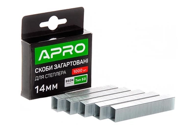 Скобы для строительного степлера механического Apro 14 x 11.3 x 0.7мм каленая (в упаковке 1000шт)