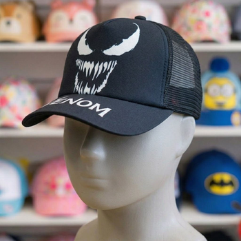 Детская кепка тракер Веном (Venom) с сеткой, регулируемая, 53–56 см, черная, с принтом