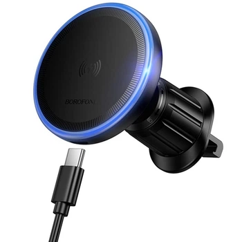 Автотримач для телефону BOROFONE BH224 Flash в дефлектор (магніт) з бездротовою зарядкою 15W Magsafe для iPhone Чорний