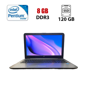 Ноутбук Б-клас HP 15-ay087ur / 15.6" (1366x768) TN / Intel Pentium N3710 (4 ядра по 1.6 - 2.56 GHz) / 8 GB DDR3 / 120 GB SSD / Intel HD Graphics / WebCam б/в