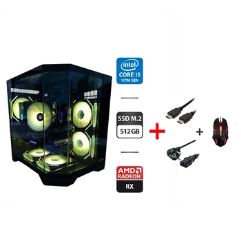 Ігровий ПК Qube Crystal Tower / Intel Core i5-10400F (6 (12) ядер по 2.9 - 4.3 GHz) / 16 GB DDR4 / 512 GB SSD M.2 / AMD Radeon RX 5700 XT, 8 GB GDDR6, 256-bit / 600W б/в + Подарунок Ігрова мишка + кабель живлення + кабель HDMI