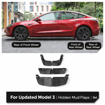 Бризковики Tesla Model 3 Highland 2024+ (комплект 6 шт) TPE | Hidden Mud Flaps
