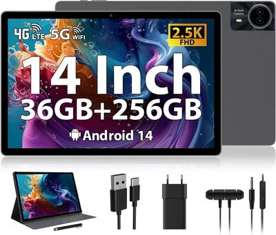 Планшет 14.1" 2.5K Rushar M621 12+24/256GB 8 ядер Android 14 11580 mAh