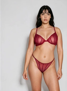 Комплект белья Victoria's Secret Sheer Shine Unlined Low-Cut Demi Bra - 32B - XS - Бордо