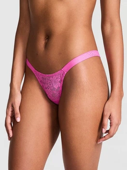 Кружевные трусики тонг PINK Wink Bling Lace Micro Thong Panty - S - Розовый