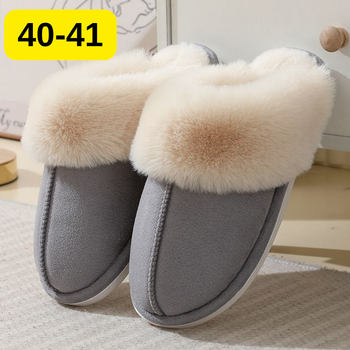 Slippers Женские домашние тапочки с мехом — тёплые, мягкие, закрытые тапочки для дома 40–41, серые KT8003843